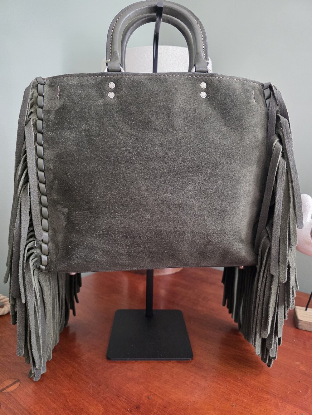 Coach 86824 Rogue 30 1941 Fern Green Cervo Suede Fringe Whipstitch Leather Bag - Picture 4 of 15